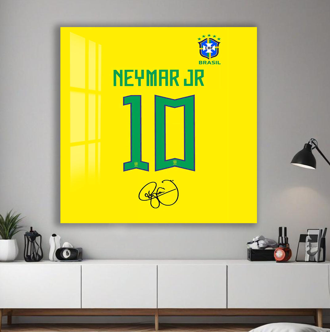 Neymar Jr Glass Wall Art – Iconic Number 10 Brazil Jersey Sports Decor