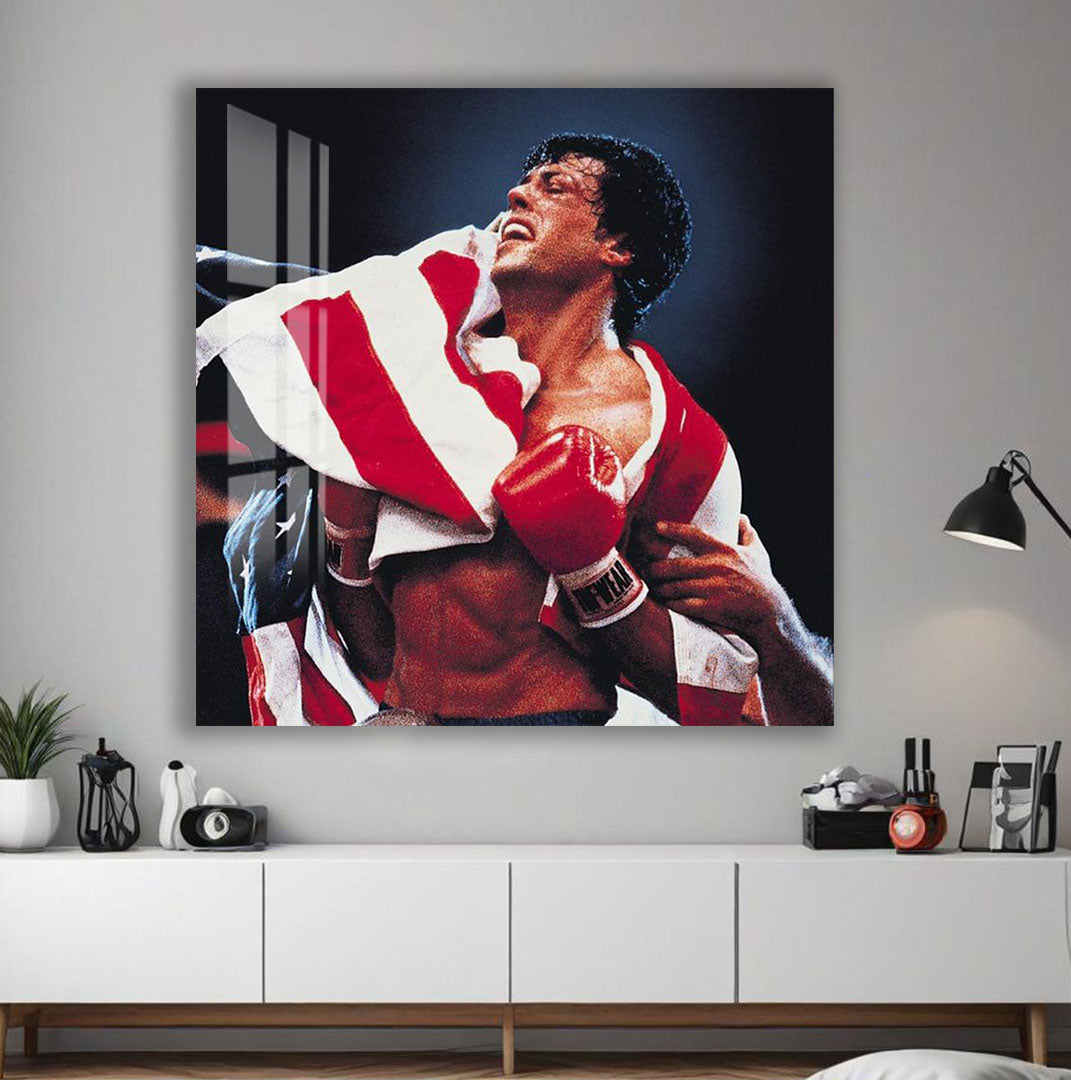 Rocky Balboa Glass Wall Art – Iconic Boxing Legend Sports Decor