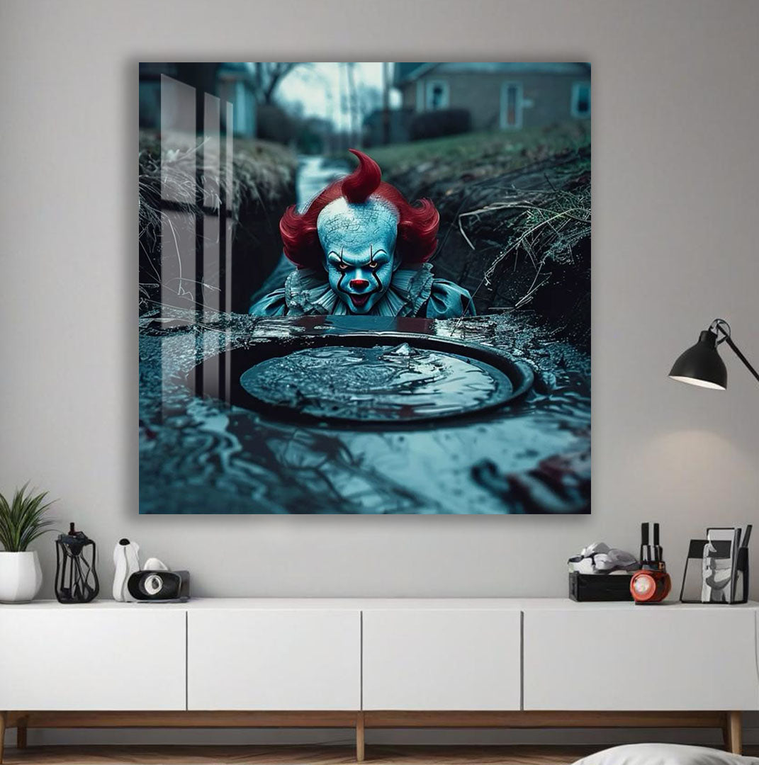 IT Movie Glass Wall Art – Pennywise Sewer Scene Horror Poster