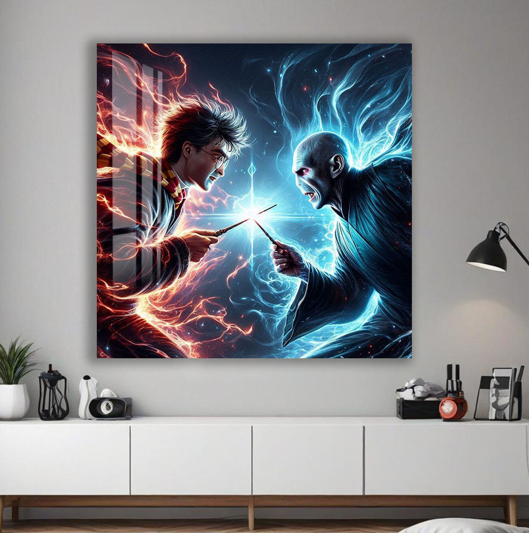 Harry Potter vs Voldemort Glass Wall Art – Fantasy Movie Home Decor