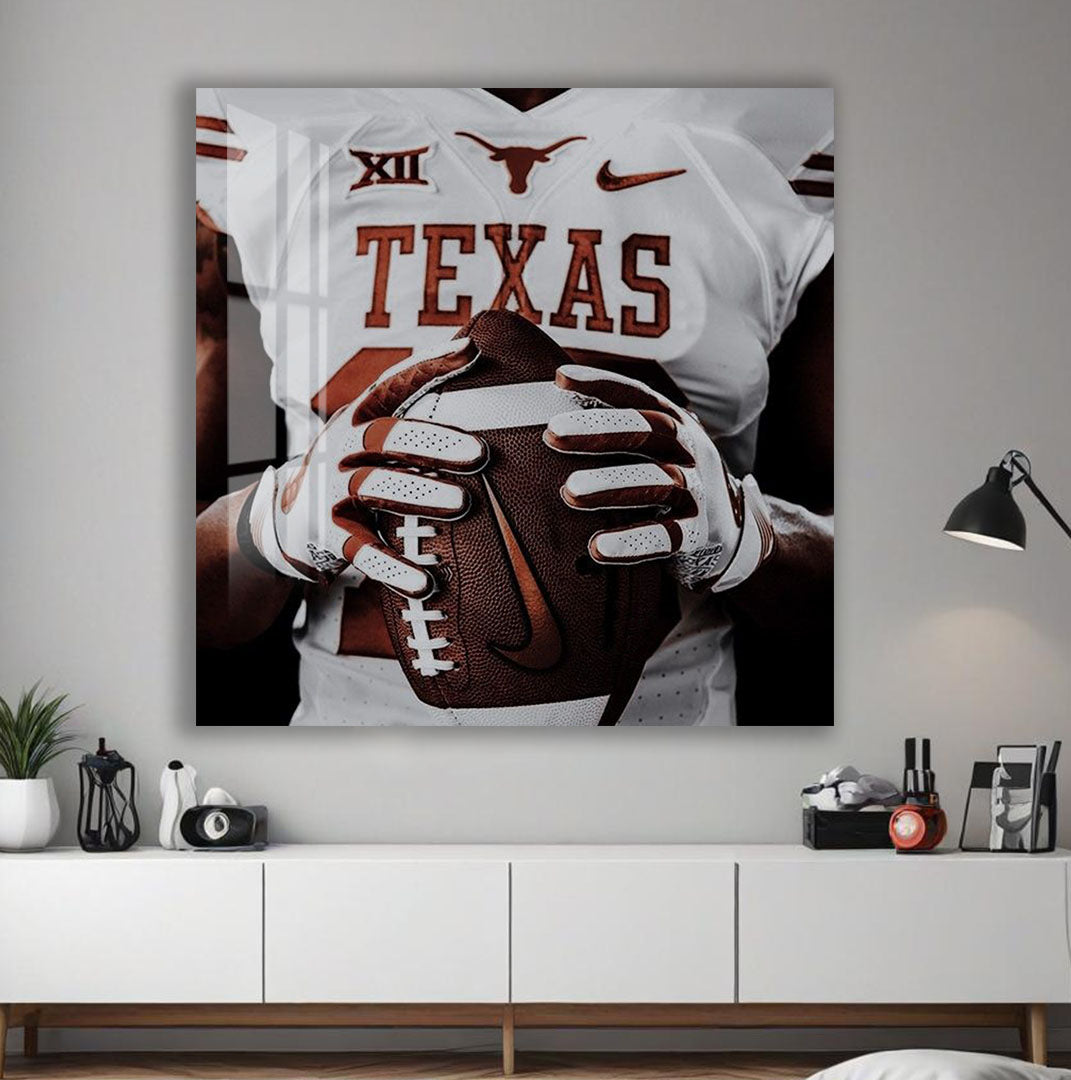 Texas Longhorns Glass Wall Art – American Football Sports Decor for Modern Interiors