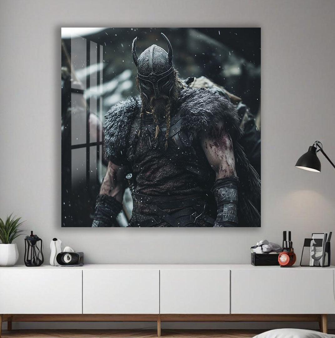 Viking Warrior Glass Wall Art – Norse Mythology Movie Inspired Home Decor