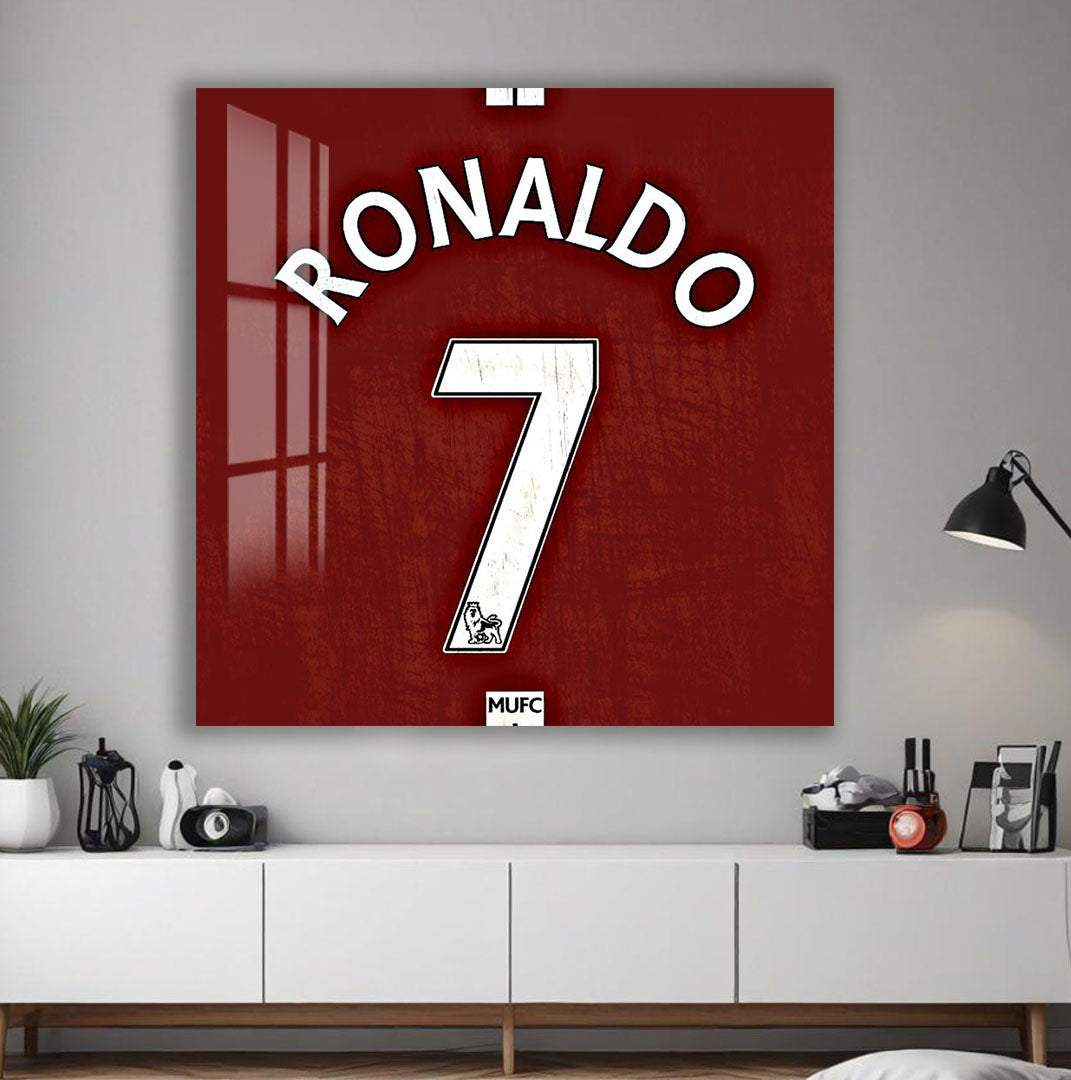 Cristiano Ronaldo Glass Wall Art – Iconic Number 7 Jersey Sports Decor