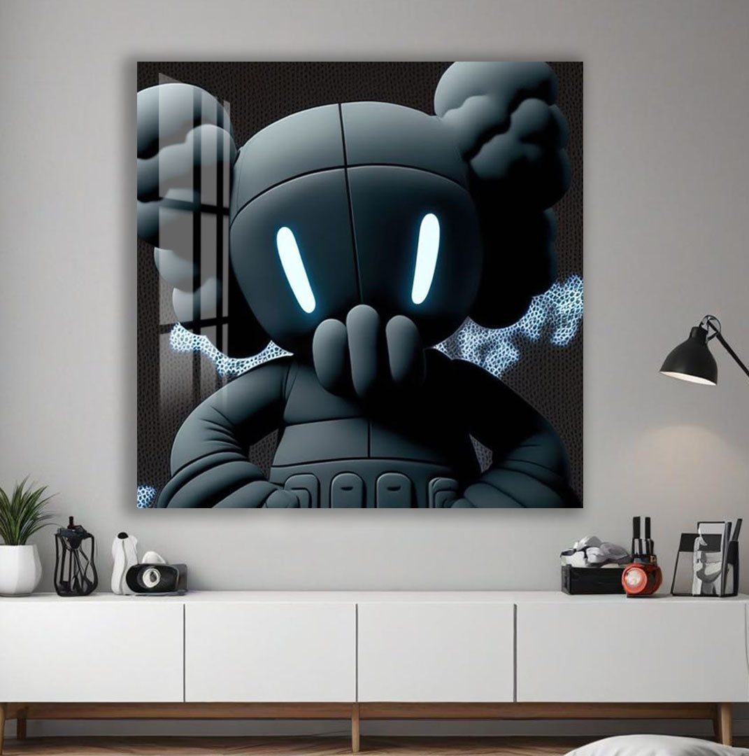 Cool Designer Toy Glass Wall Art – Modern Urban Character Decor