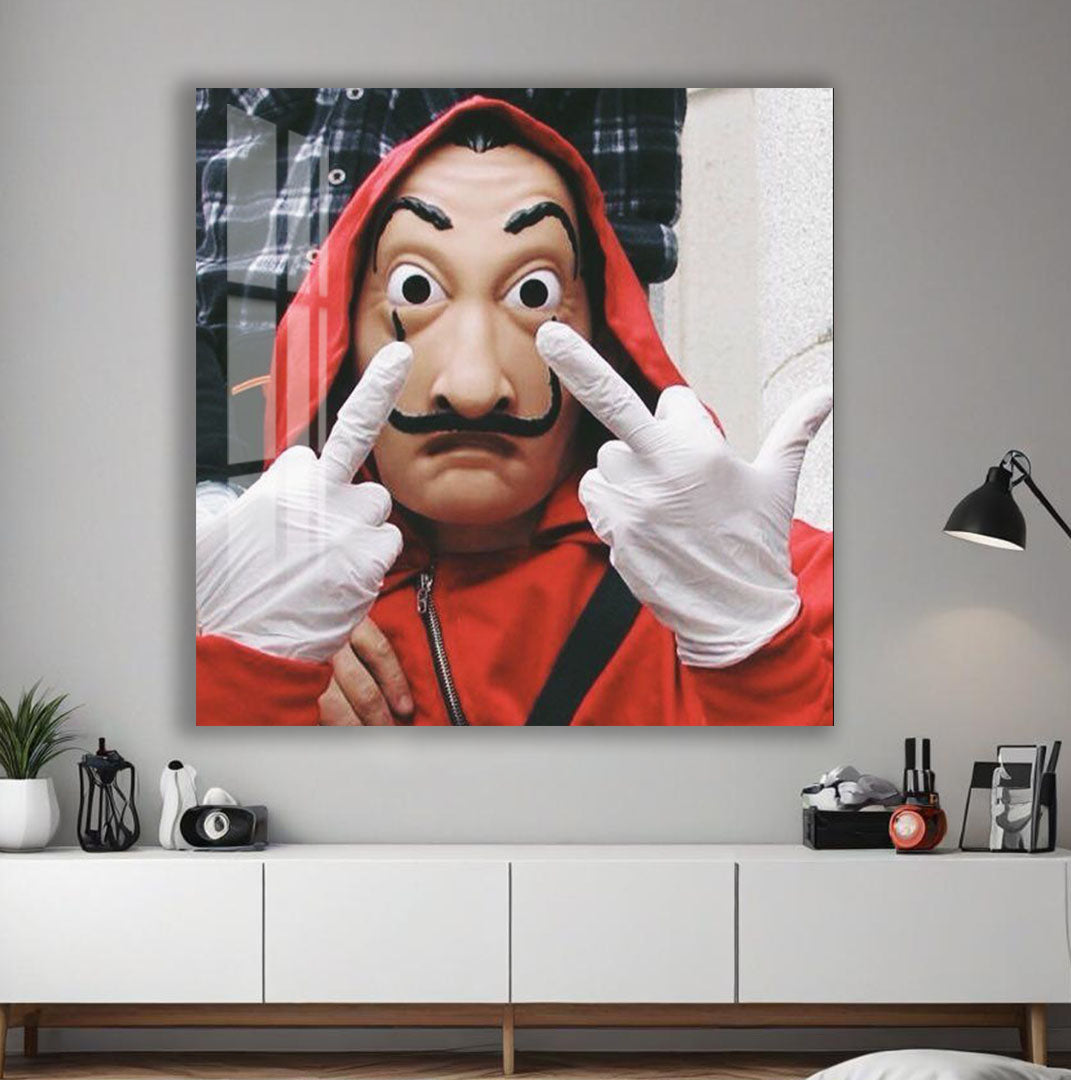 Salvador Mask Glass Wall Art – Rebellious Red Outfit Street Style Decor