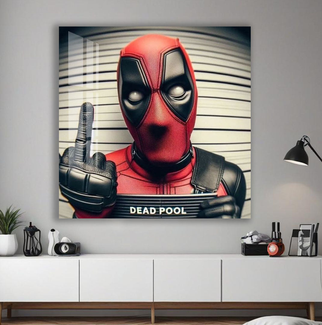 Deadpool Mugshot Glass Wall Art – Marvel Superhero Home Decor