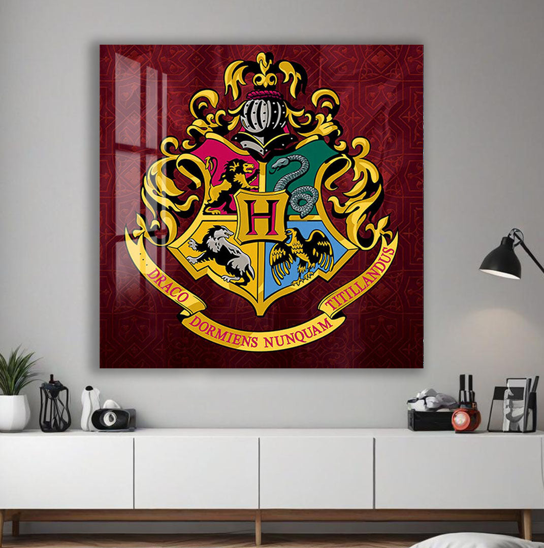 Harry Potter Hogwarts Crest Glass Wall Art – Fantasy Movie Home Decor