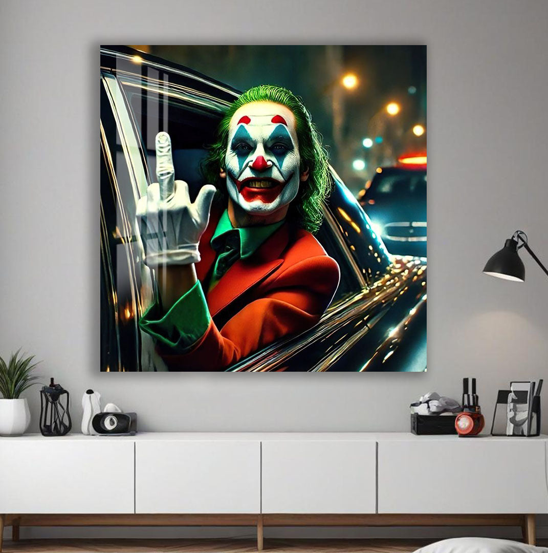 Joker Car Scene Glass Wall Art – DC Supervillain Home Decor