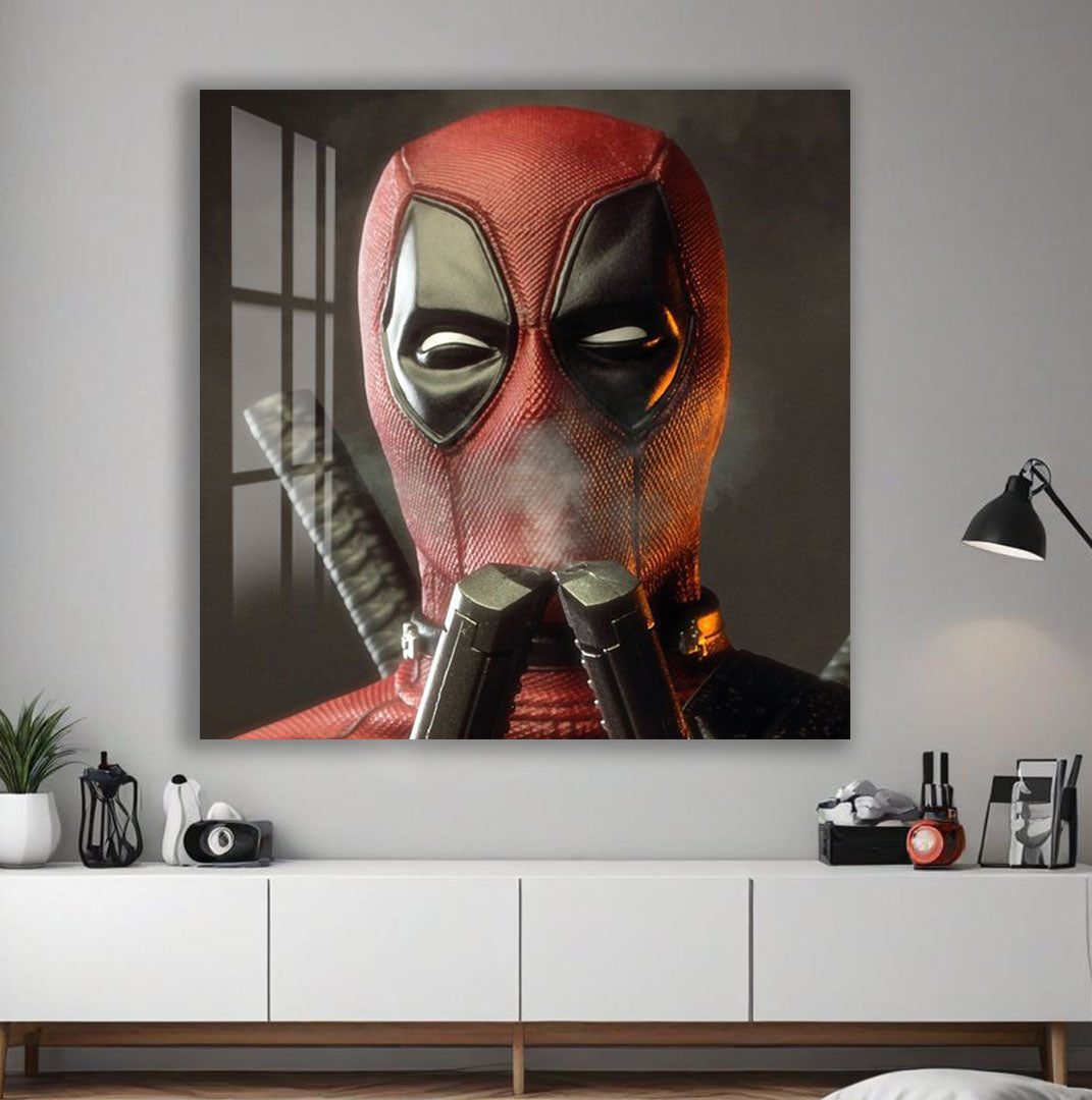 Deadpool Glass Wall Art – Marvel Superhero Home Decoration
