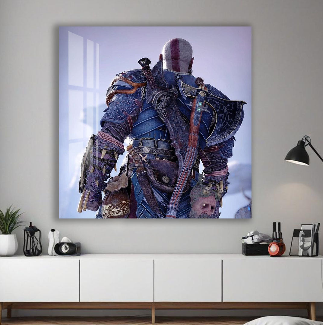 God of War Kratos Glass Wall Art – Epic Gaming Decor for Modern Interiors
