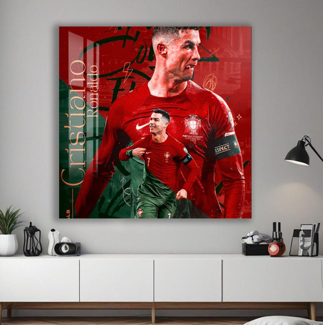 Cristiano Ronaldo Glass Wall Art – Football Legend Sports Decor for Modern Interiors