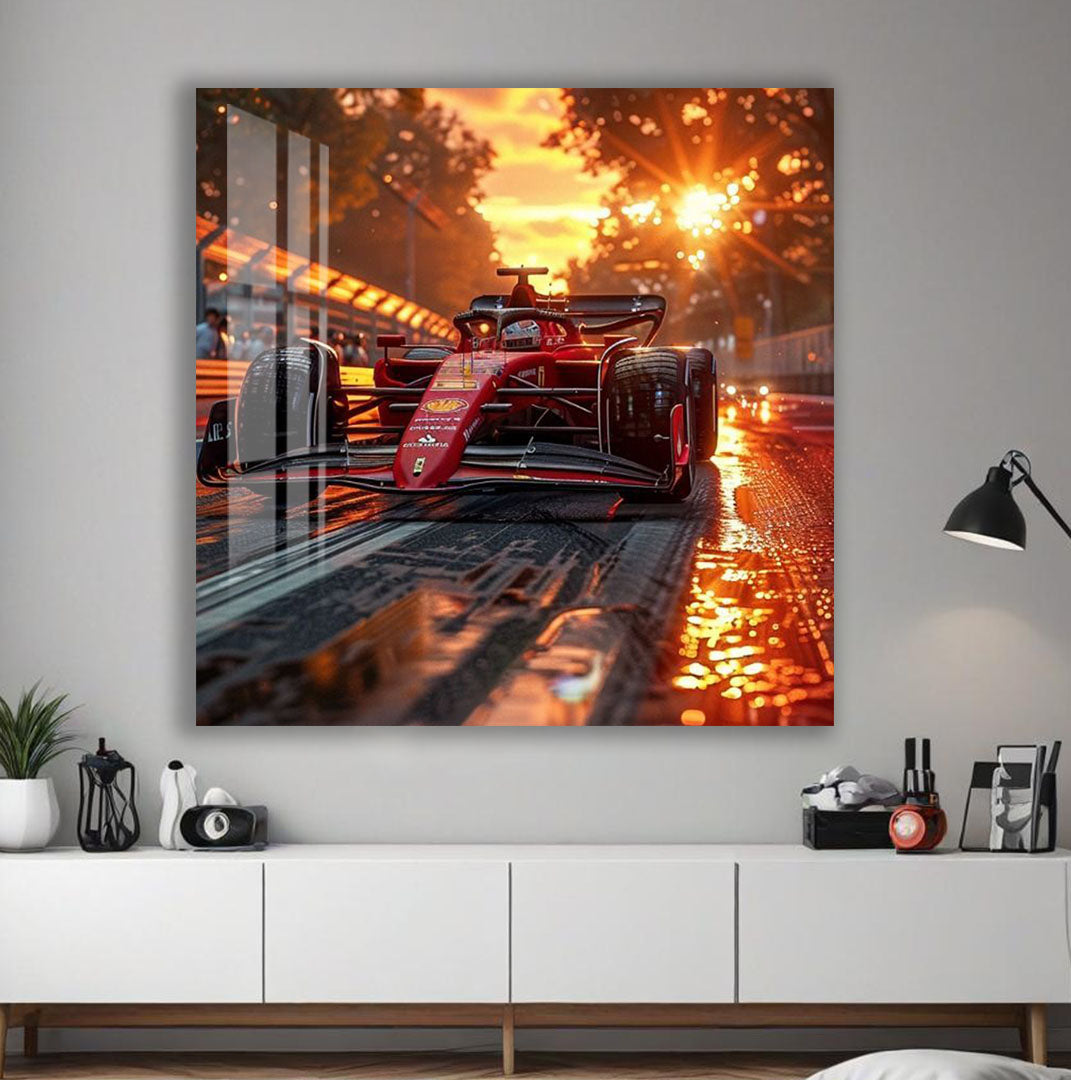 Formula 1 Glass Wall Art – Ferrari Car Decor for Modern Interiors