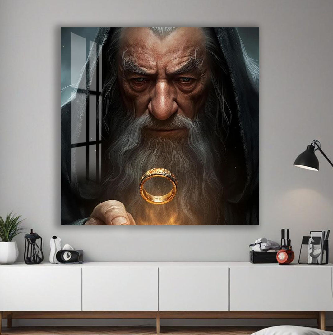 Lord of the Rings Glass Wall Art – Gandalf with The One Ring Fantasy Poster