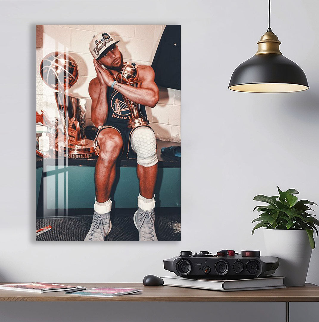 Stephen Curry Glass Wall Art – NBA Champion Trophy Celebration Decor