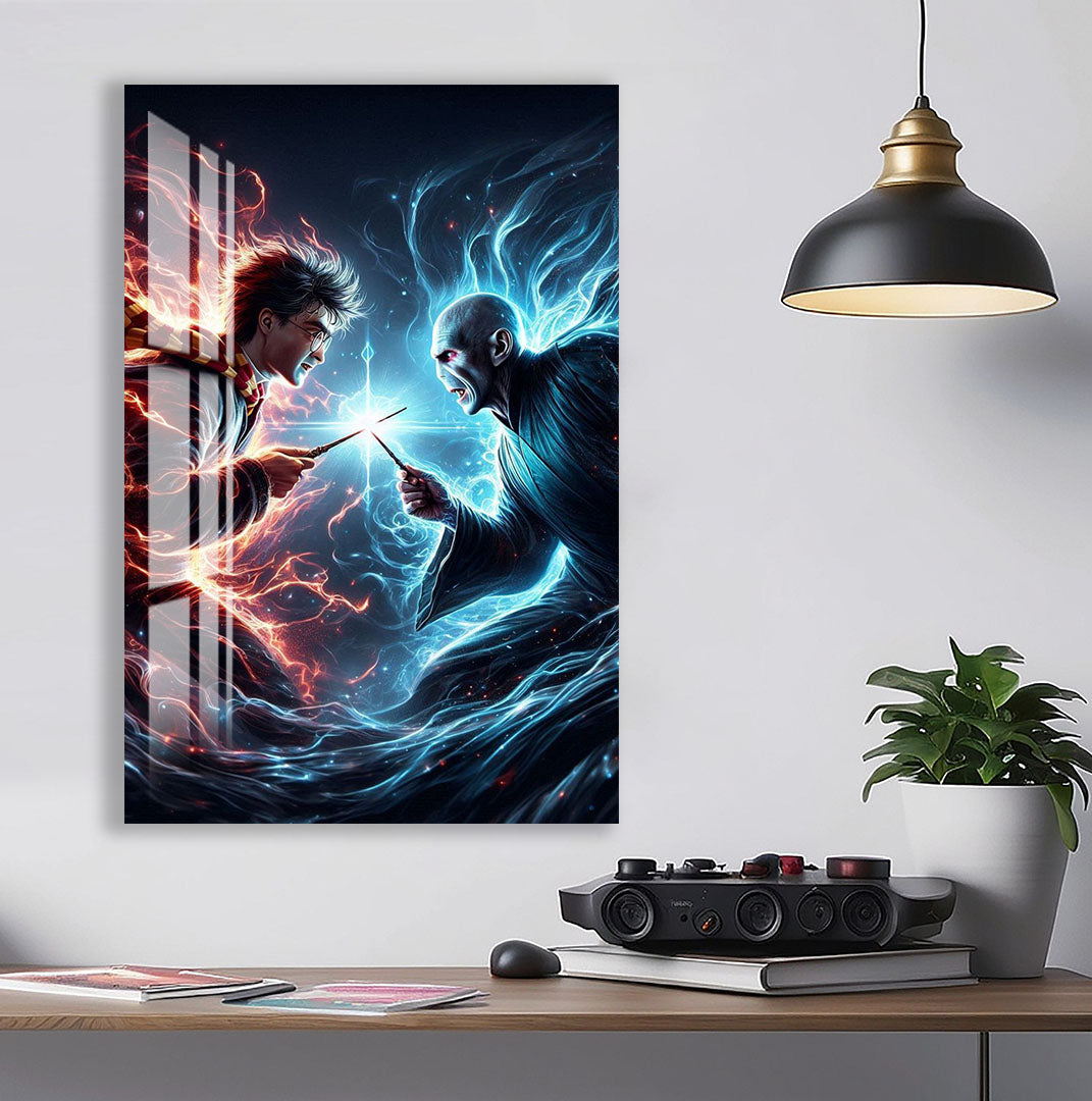 Harry Potter vs Voldemort Glass Wall Art – Fantasy Movie Home Decor