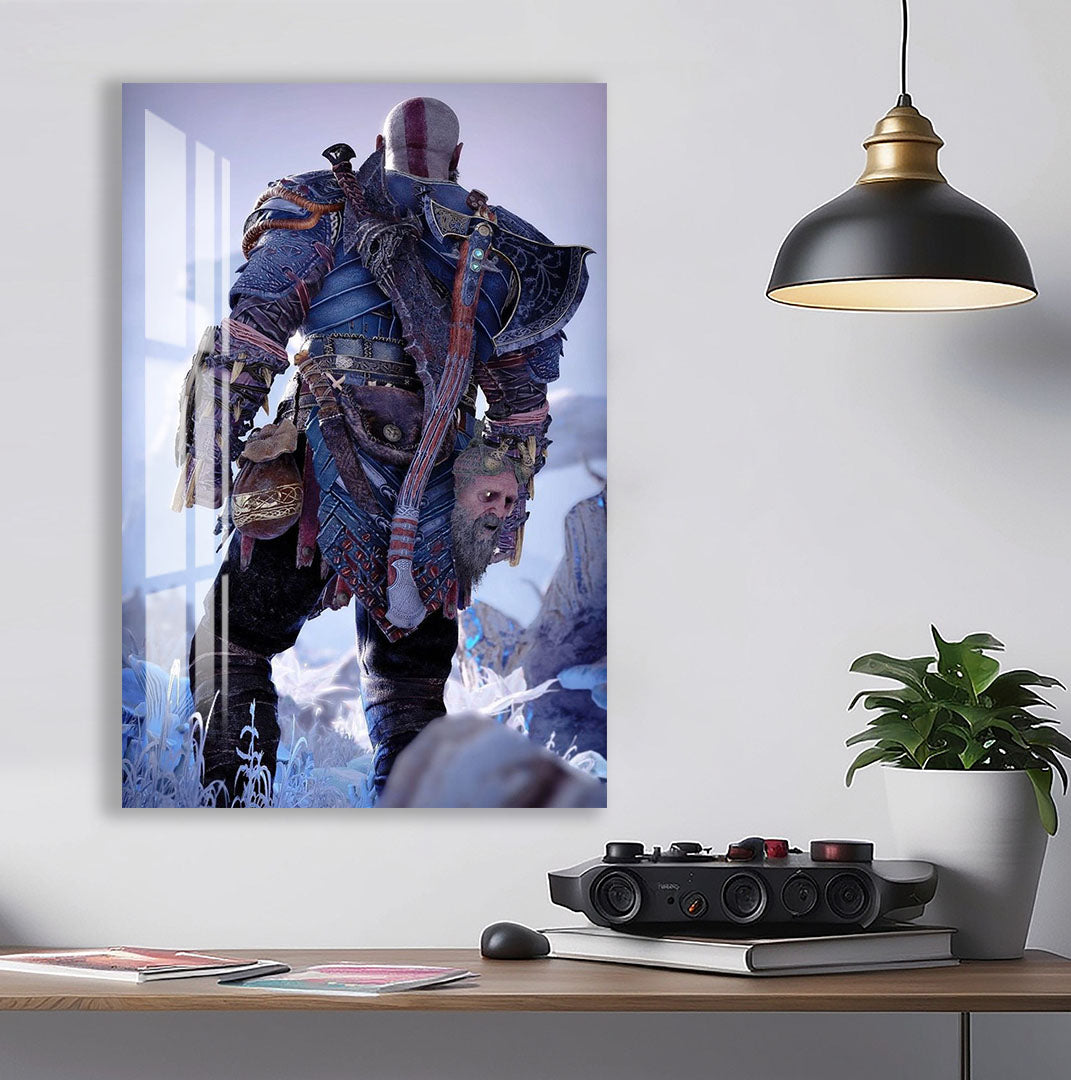 God of War Kratos Glass Wall Art – Epic Gaming Decor for Modern Interiors