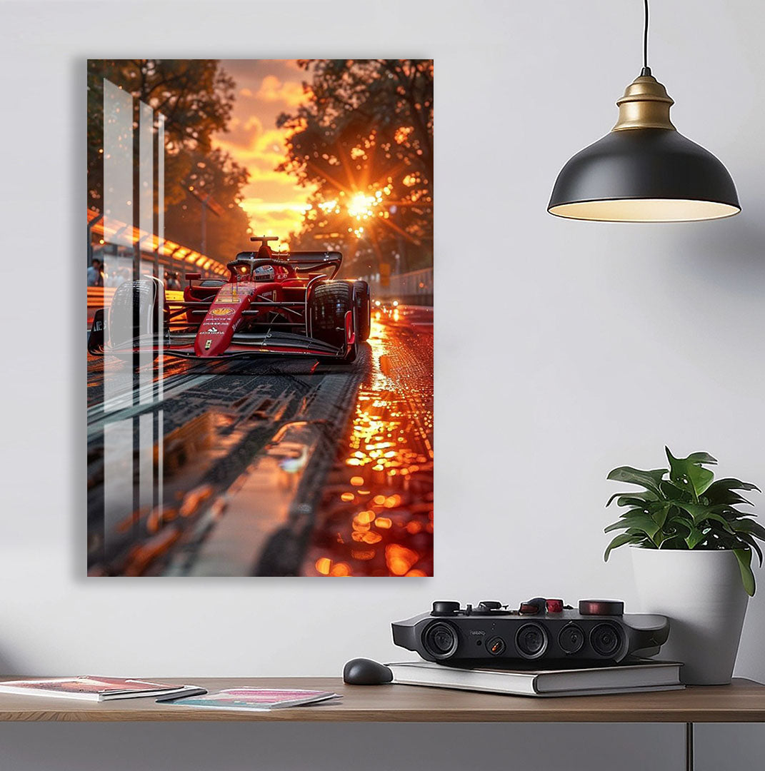 Formula 1 Glass Wall Art – Ferrari Car Decor for Modern Interiors