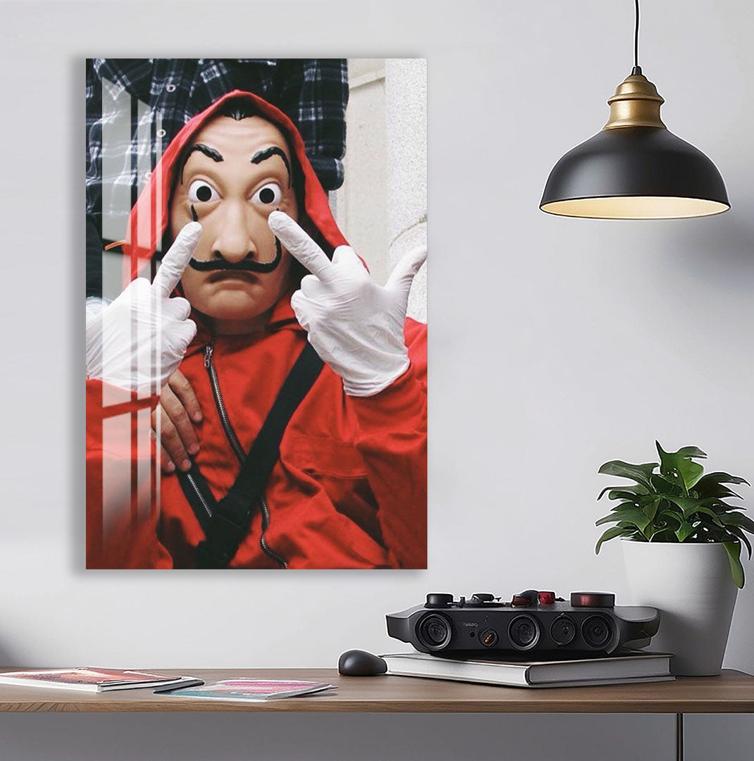 Salvador Mask Glass Wall Art – Rebellious Red Outfit Street Style Decor