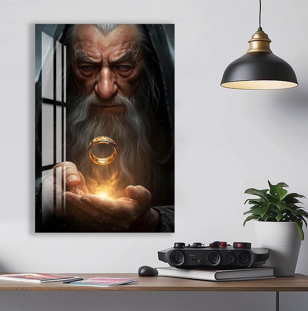 Lord of the Rings Glass Wall Art – Gandalf with The One Ring Fantasy Poster