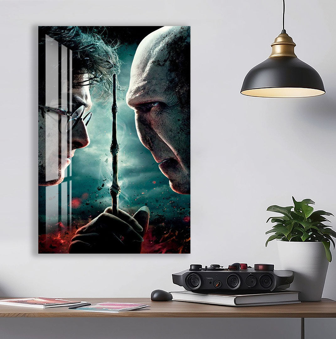 Harry Potter vs Voldemort Glass Wall Art – Deathly Hallows Movie Poster Decor