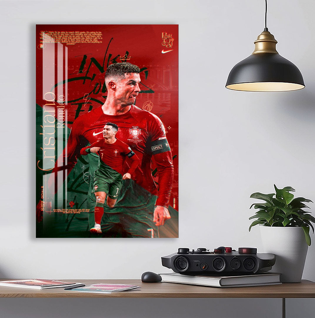 Cristiano Ronaldo Glass Wall Art – Football Legend Sports Decor for Modern Interiors