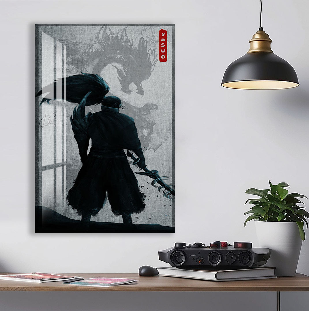 Yasuo Dragon Glass Wall Art – Epic League of Legends Gaming Poster for Modern Interiors