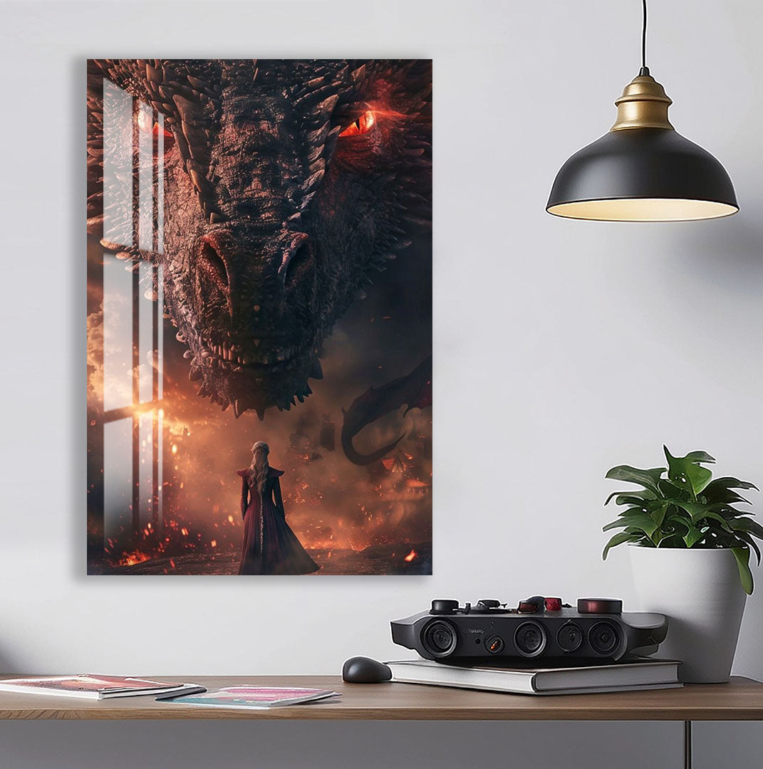 Game of Thrones Glass Wall Art – Daenerys and Dragon Epic Scene Poster