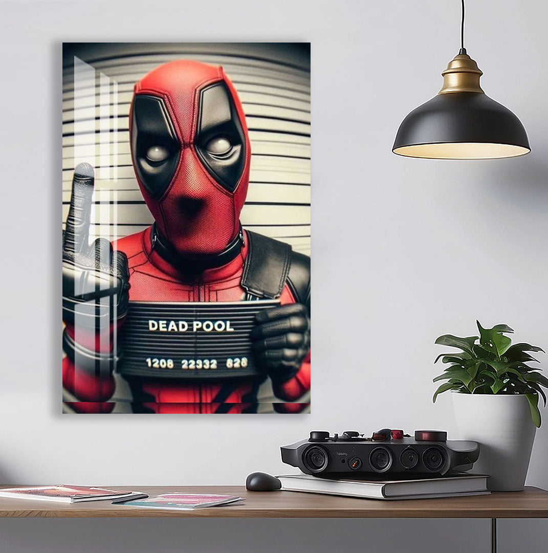 Deadpool Mugshot Glass Wall Art – Marvel Superhero Home Decor