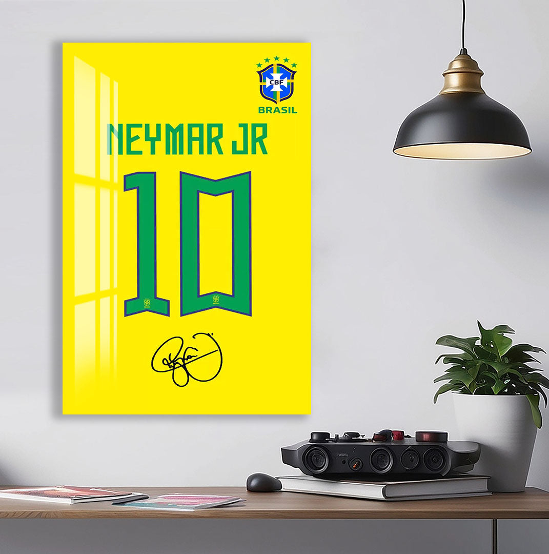 Neymar Jr Glass Wall Art – Iconic Number 10 Brazil Jersey Sports Decor