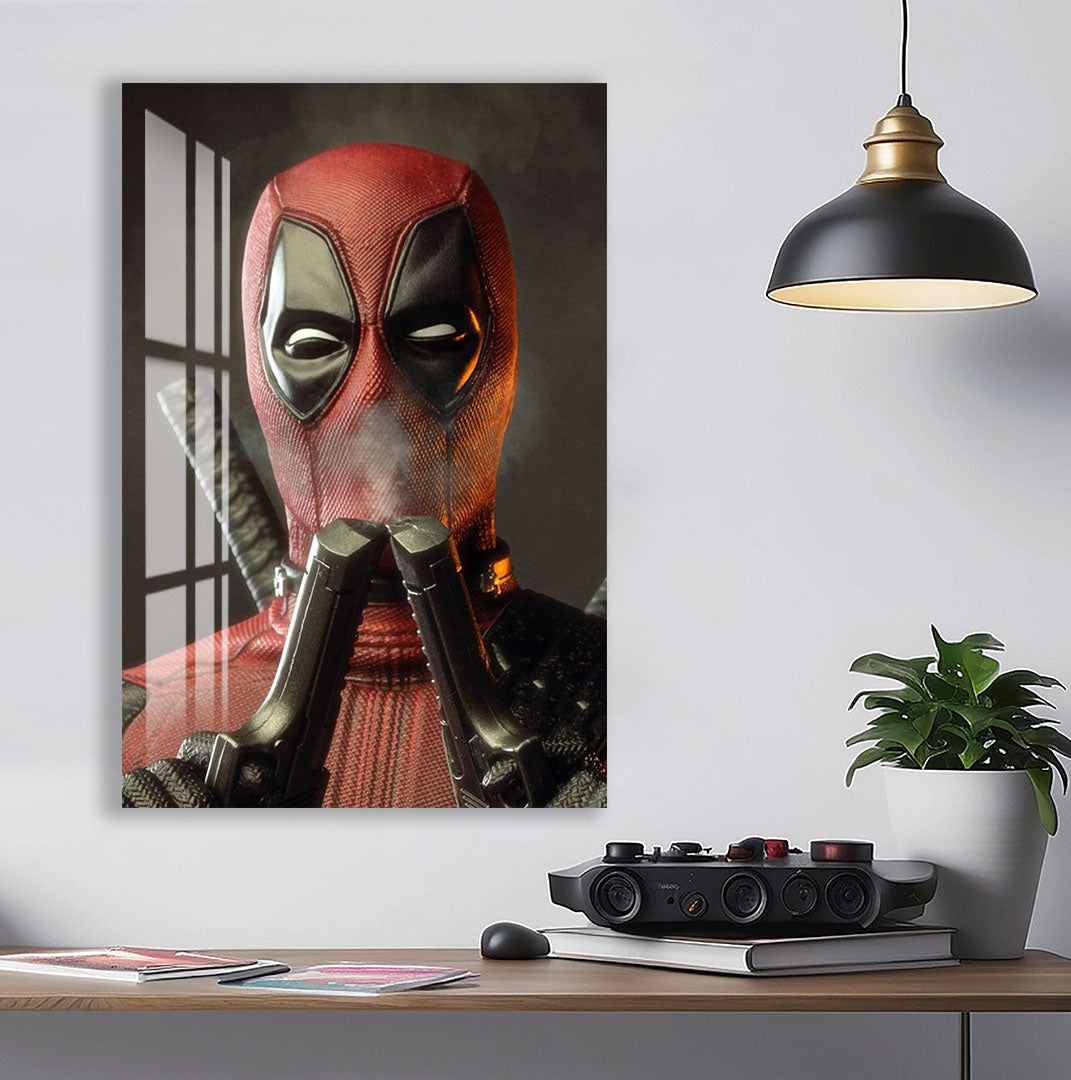 Deadpool Glass Wall Art – Marvel Superhero Home Decoration