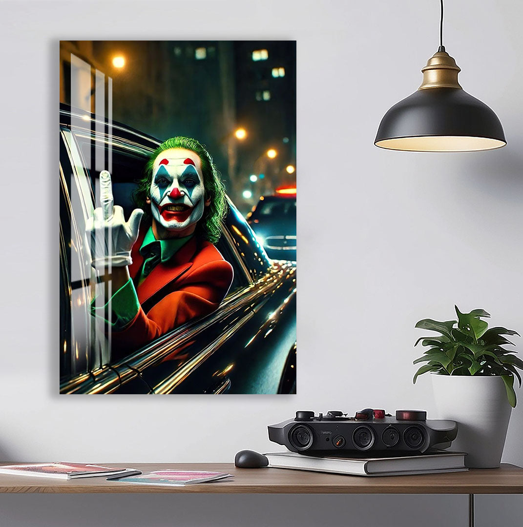 Joker Car Scene Glass Wall Art – DC Supervillain Home Decor
