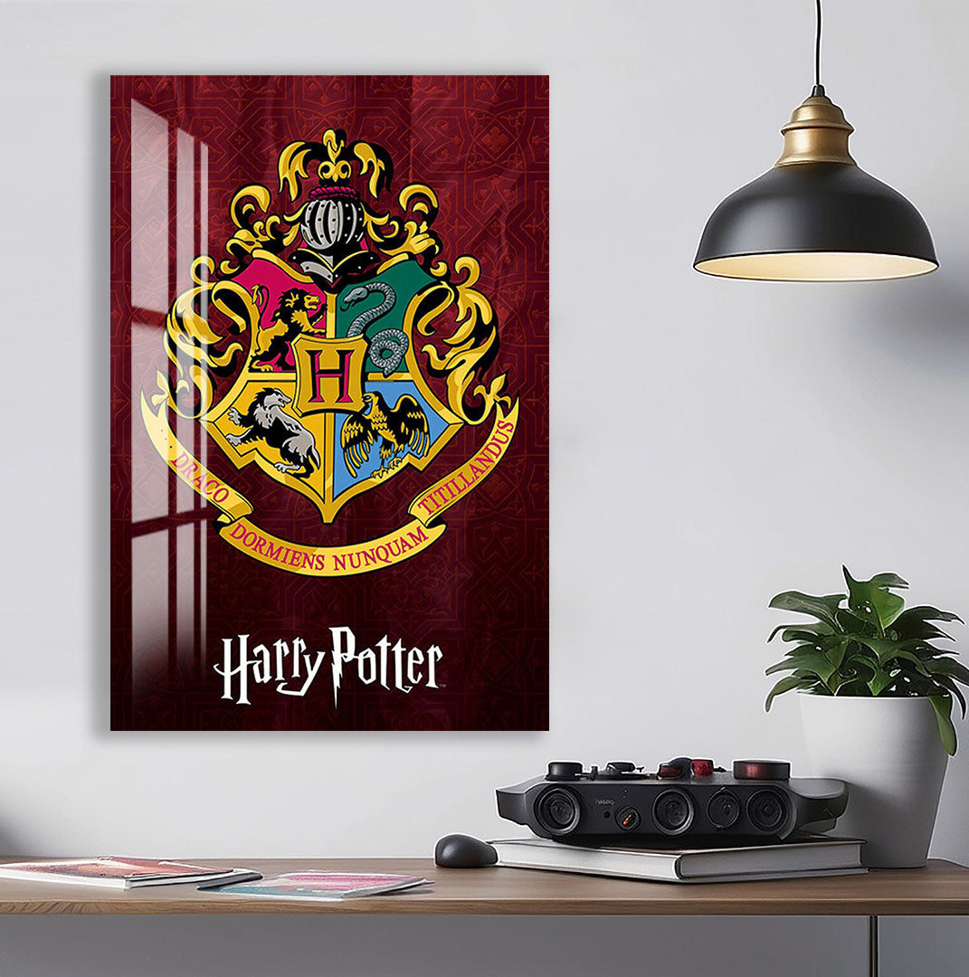 Harry Potter Hogwarts Crest Glass Wall Art – Fantasy Movie Home Decor