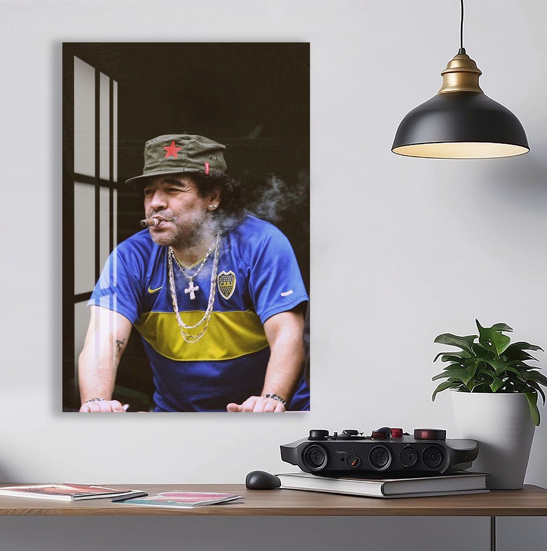 Diego Maradona Glass Wall Art – Boca Juniors Football Legend Decor