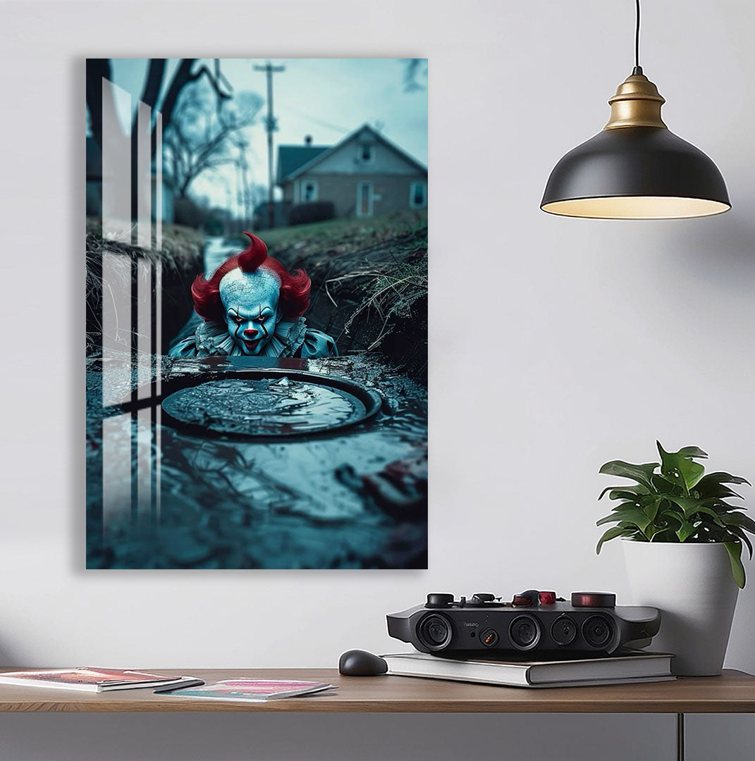 IT Movie Glass Wall Art – Pennywise Sewer Scene Horror Poster