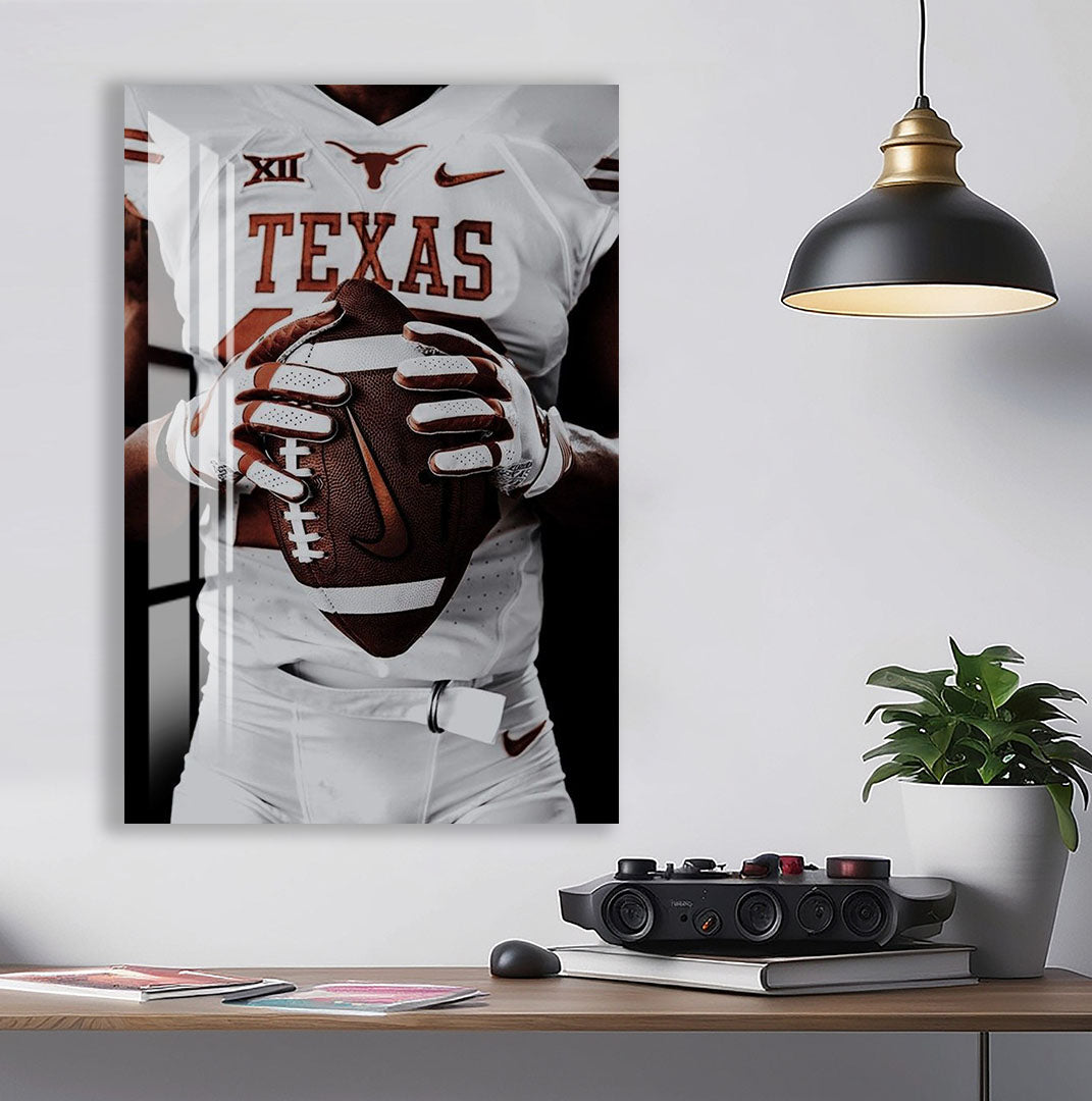 Texas Longhorns Glass Wall Art – American Football Sports Decor for Modern Interiors