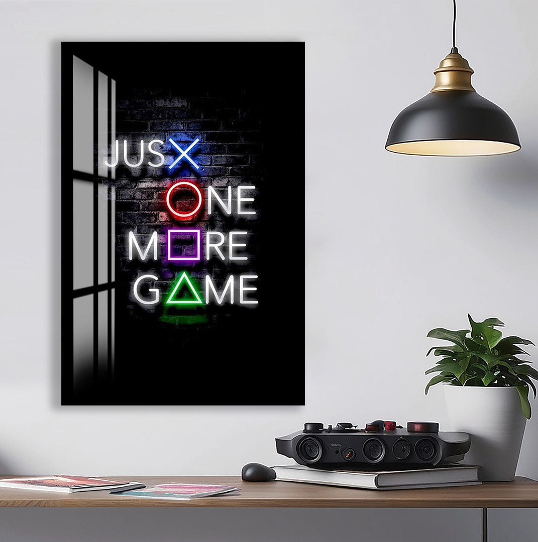 Just One More Game Neon Glass Wall Art – Gamer Room LED Style Decor