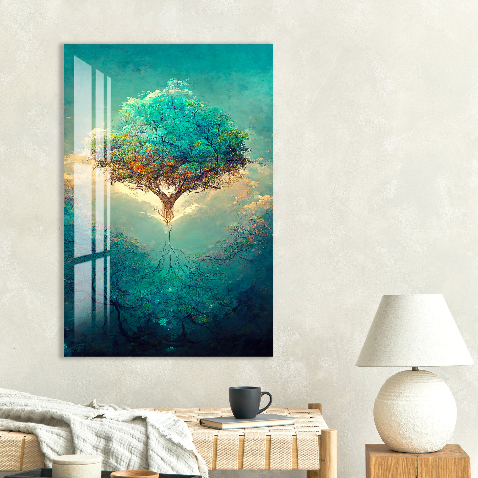 Blue Tree of Life Glass Wall Art – Modern Tempered Glass Home Decor