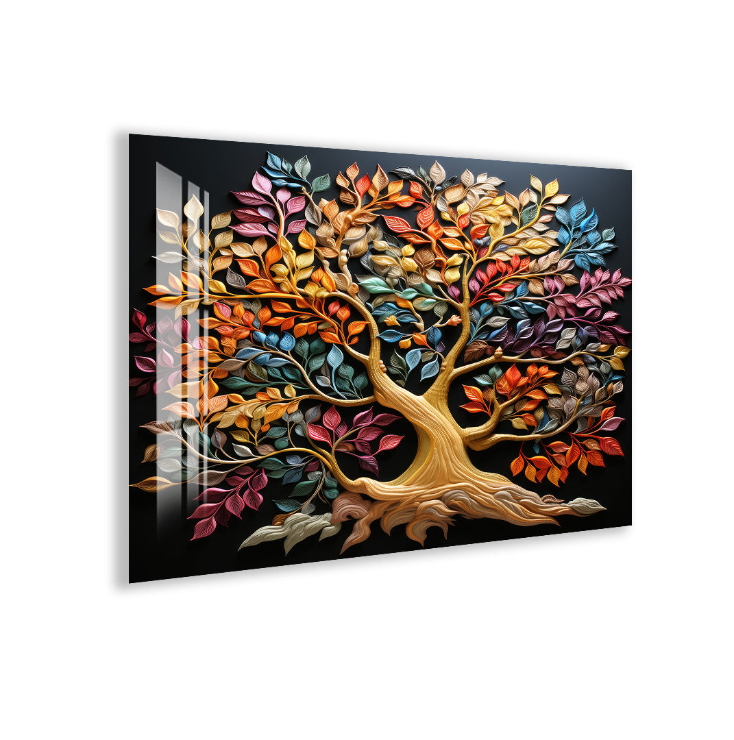 Colorful Tree of Life Glass Wall Art – Tempered Glass Modern Wall Decor