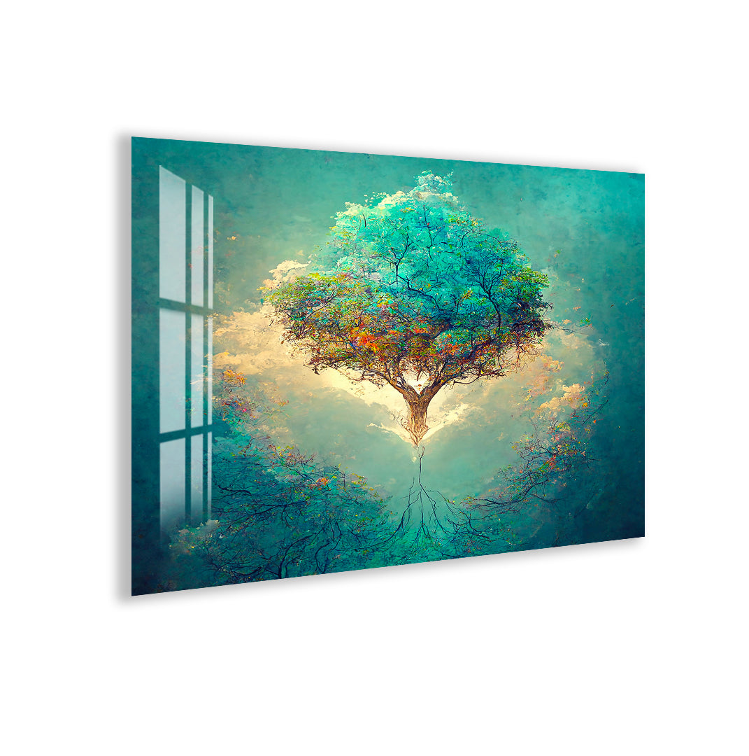 Blue Tree of Life Glass Wall Art – Modern Tempered Glass Home Decor