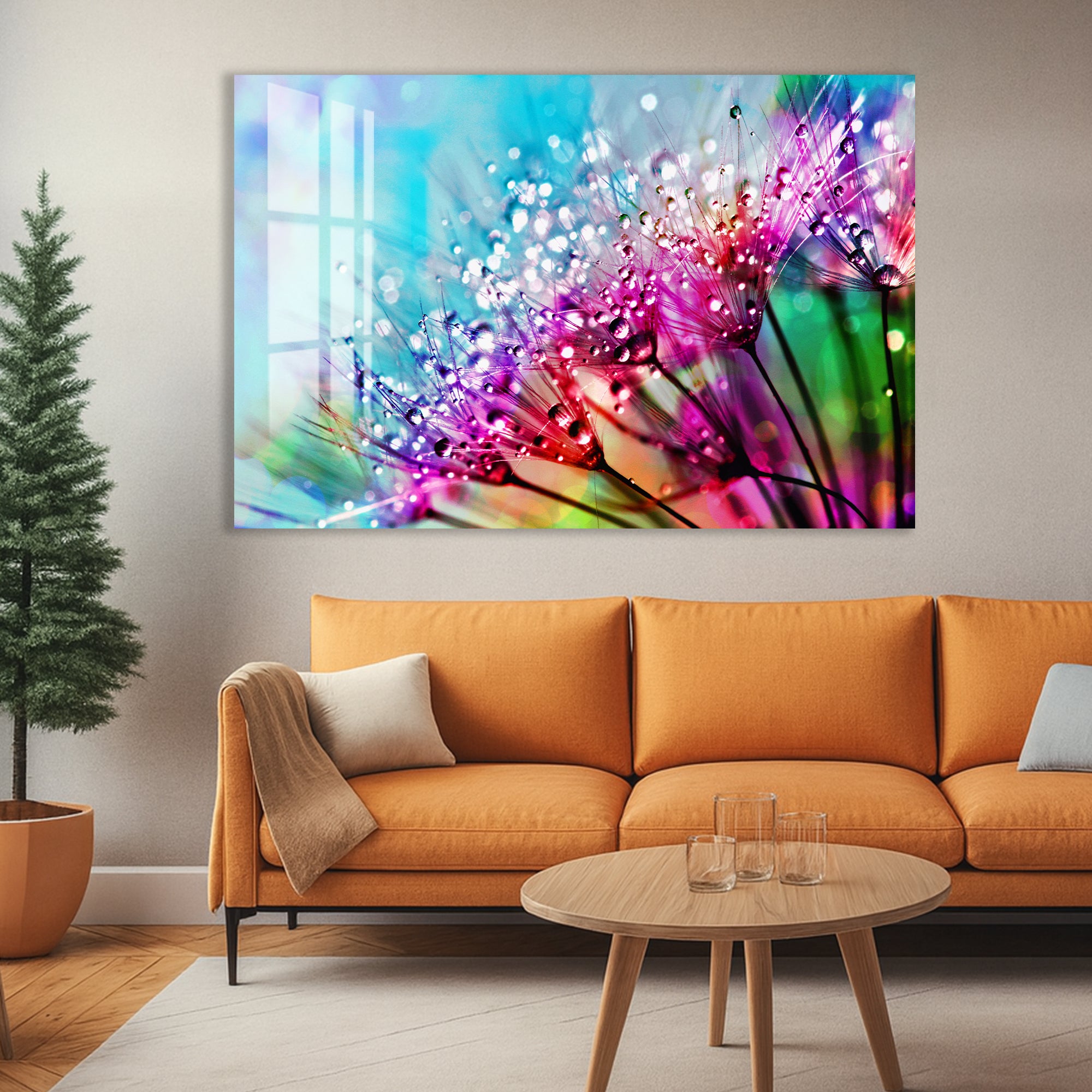 Colorful Flower Glass Wall Art – Vibrant Tempered Glass Modern Decor