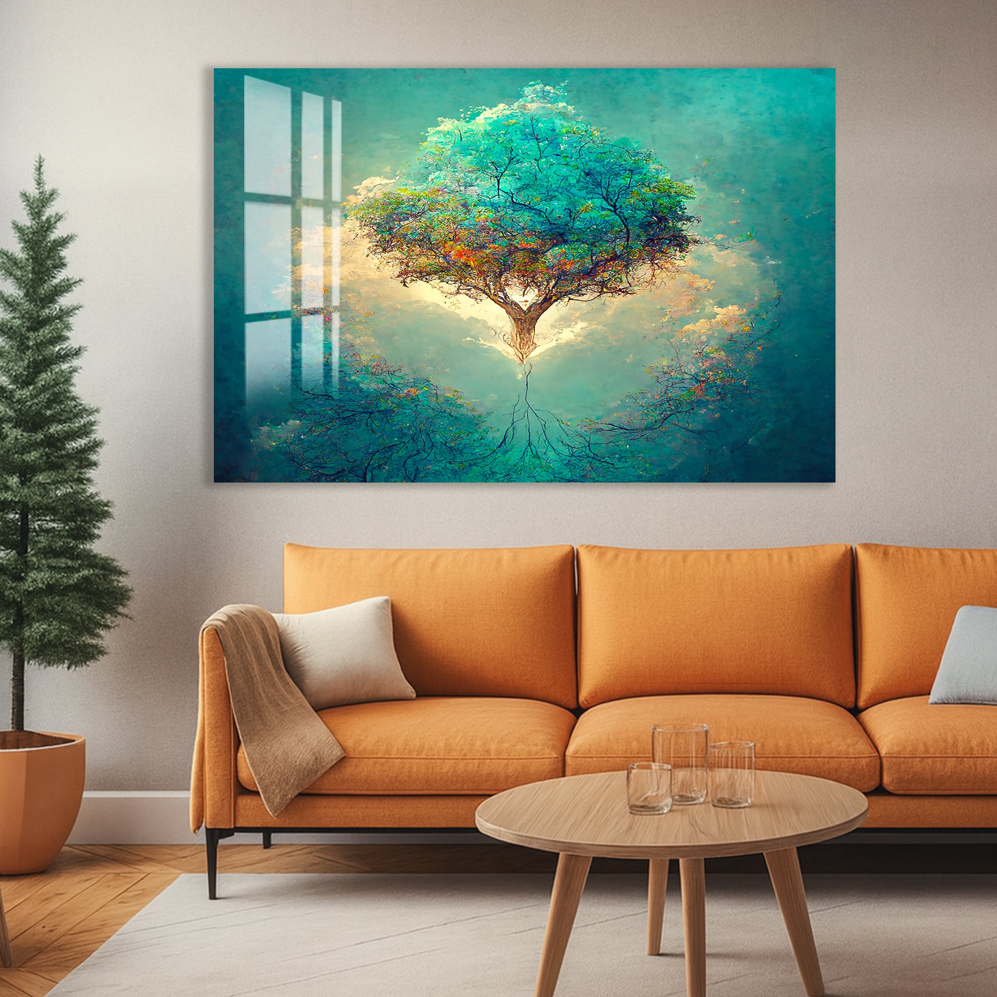 Blue Tree of Life Glass Wall Art – Modern Tempered Glass Home Decor