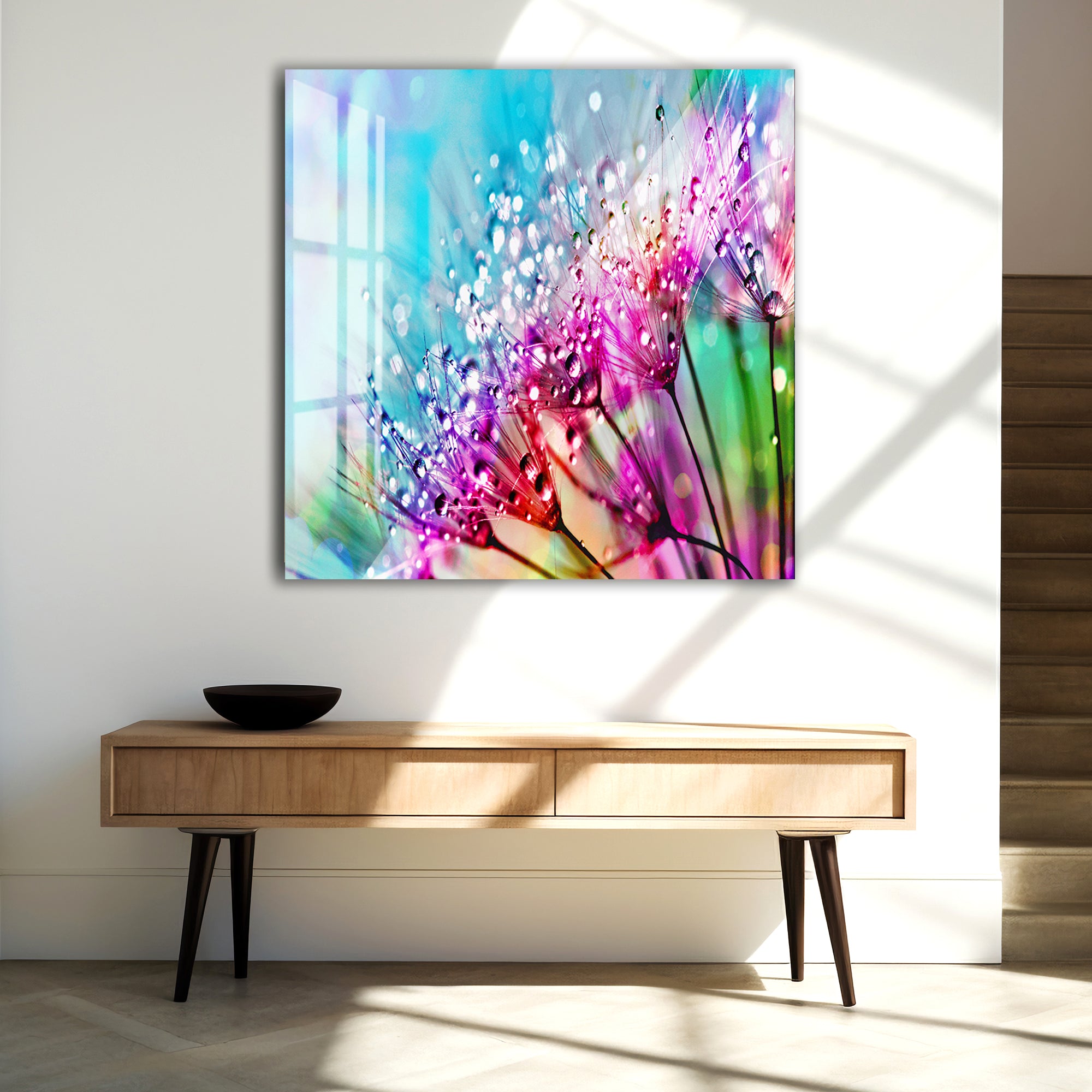Colorful Flower Glass Wall Art – Vibrant Tempered Glass Modern Decor