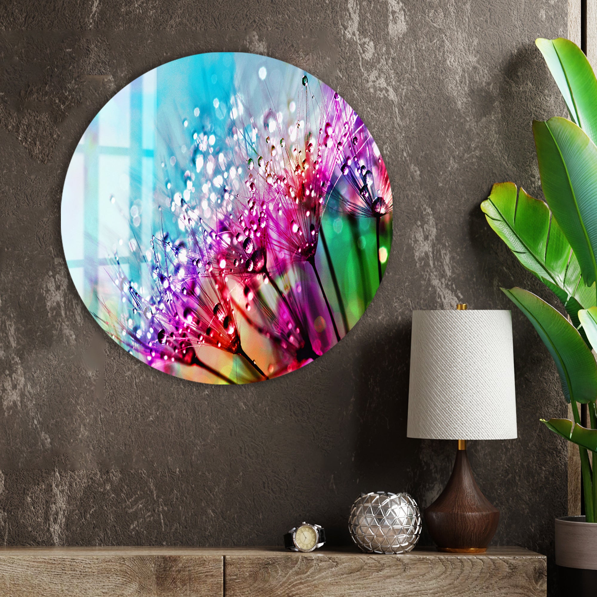 Colorful Flower Glass Wall Art – Vibrant Tempered Glass Modern Decor