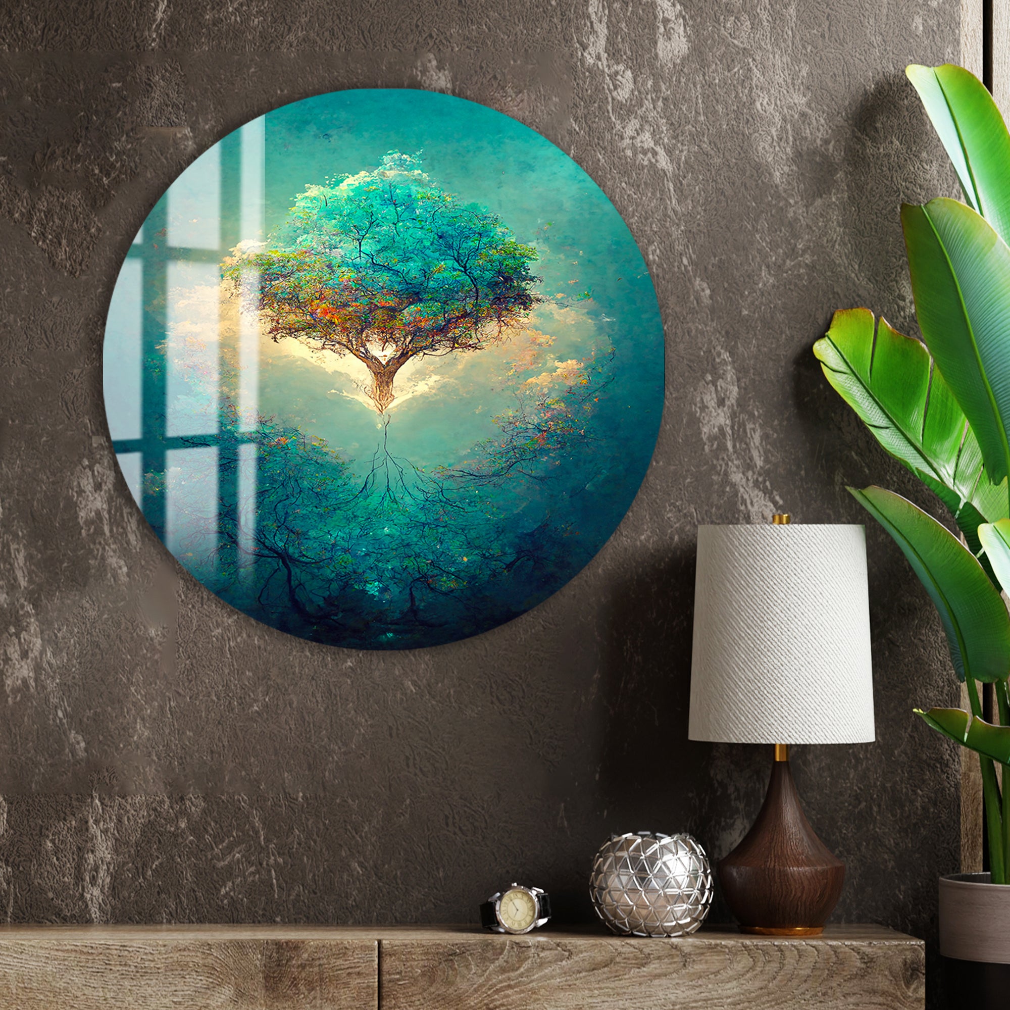 Blue Tree of Life Glass Wall Art – Modern Tempered Glass Home Decor