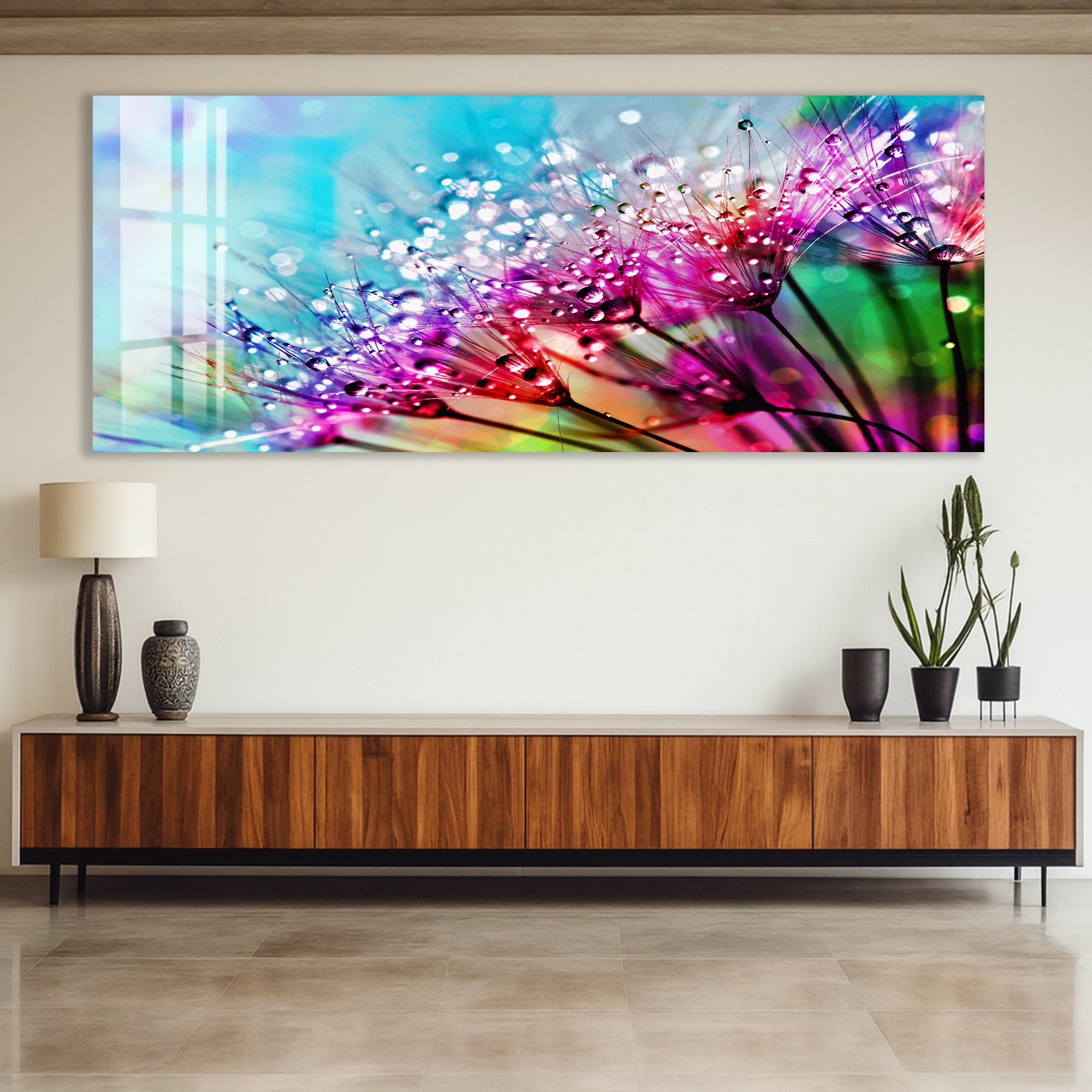 Colorful Flower Glass Wall Art – Vibrant Tempered Glass Modern Decor
