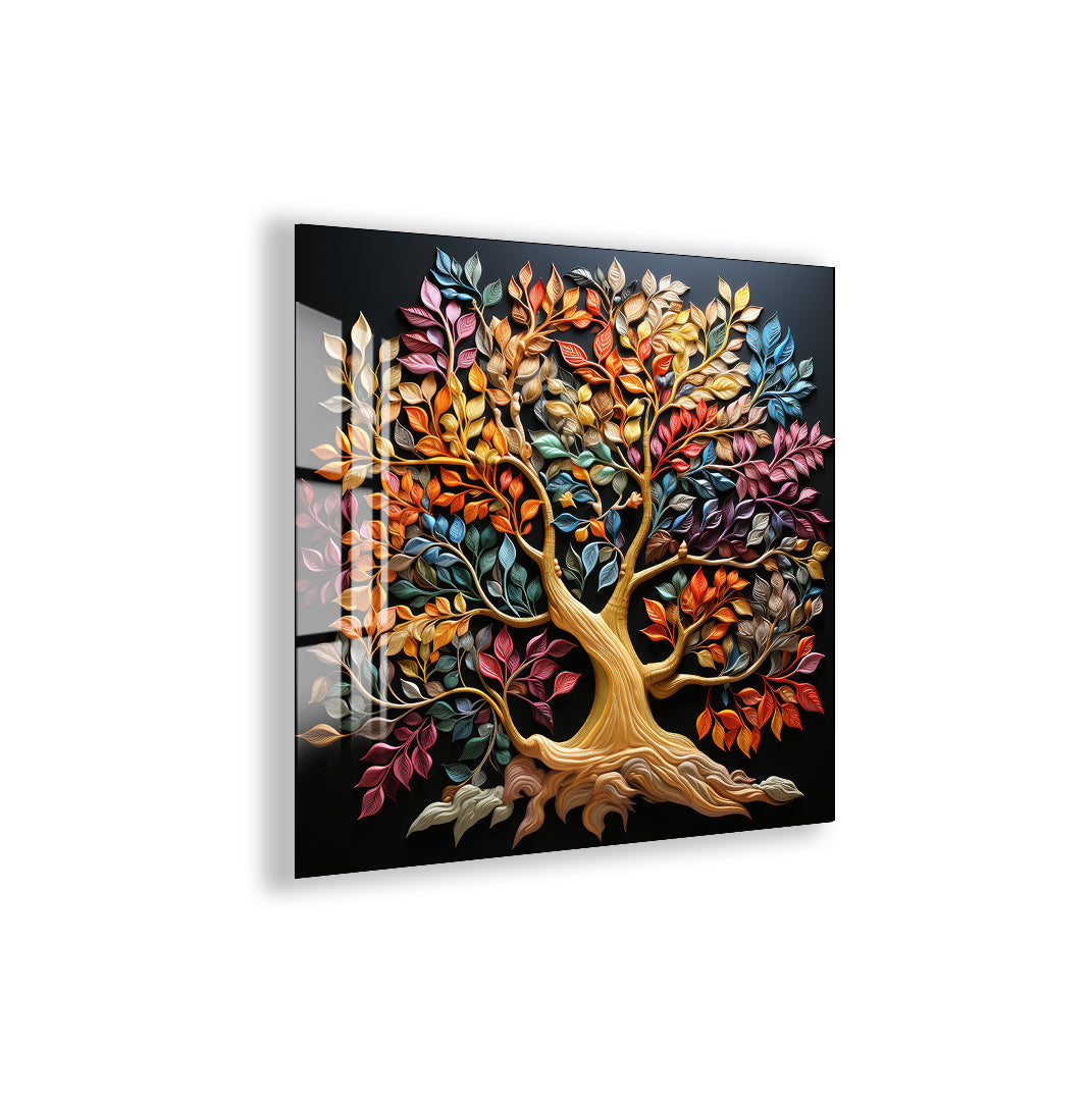 Colorful Tree of Life Glass Wall Art – Tempered Glass Modern Wall Decor