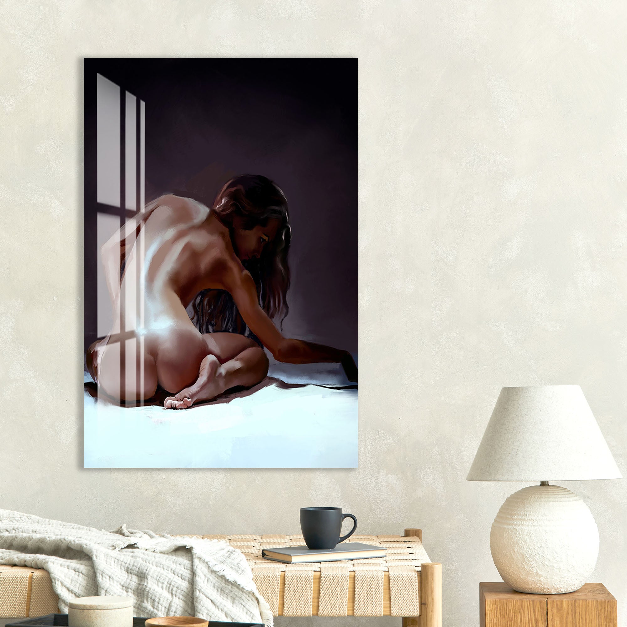 Erotic Nude Woman Glass Wall Art – Sensual Female Back for Bedroom & Modern Home Decor