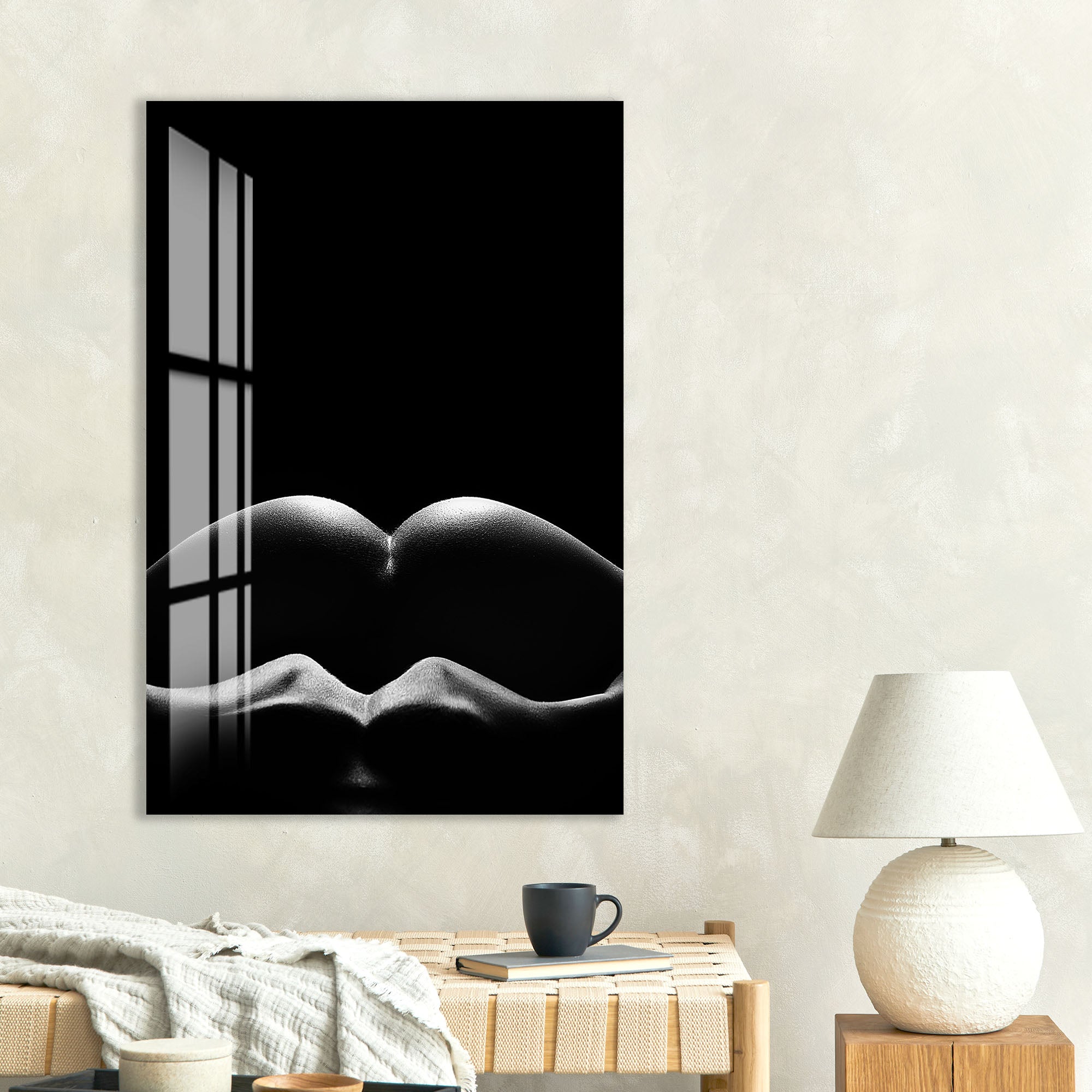 Erotic Nude Glass Wall Art – Sensual Black and White Intimate Body Decor