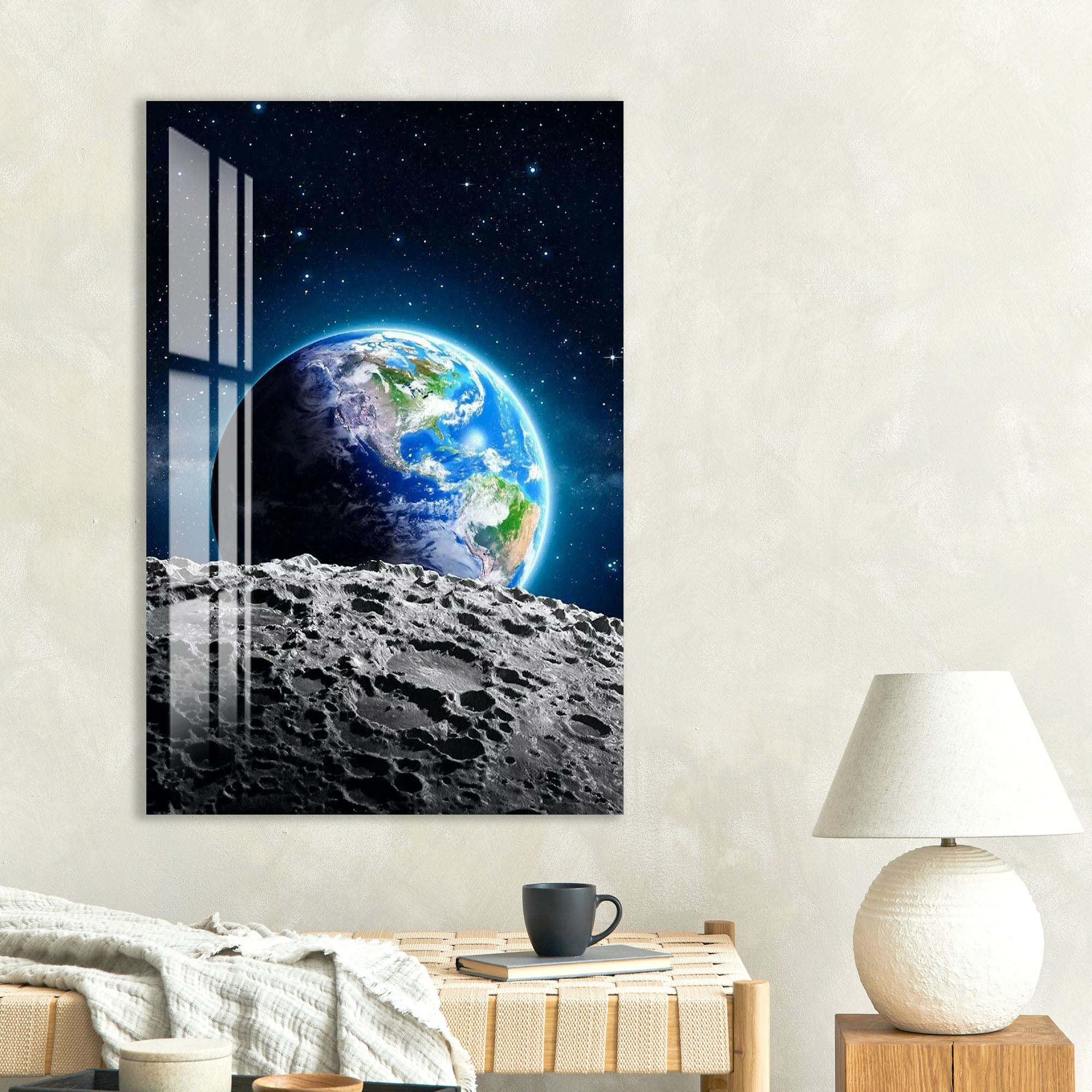 Earth from Moon Glass Wall Art – Stunning Space View Poster for Modern Interiors