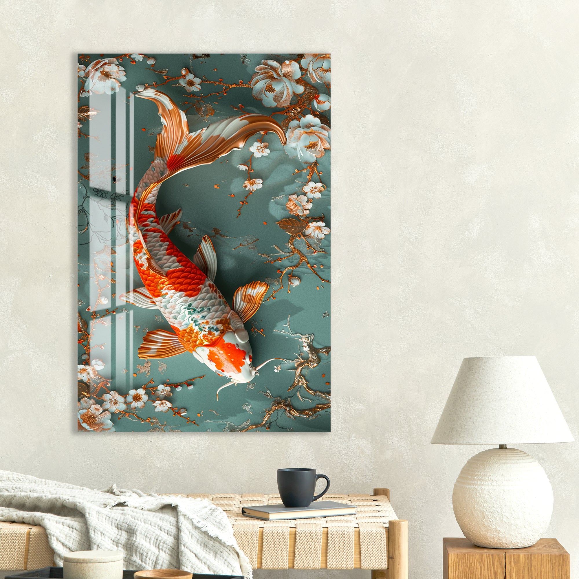 Koi Fish Glass Wall Art – Elegant Japanese Style Artwork for Modern Interiors